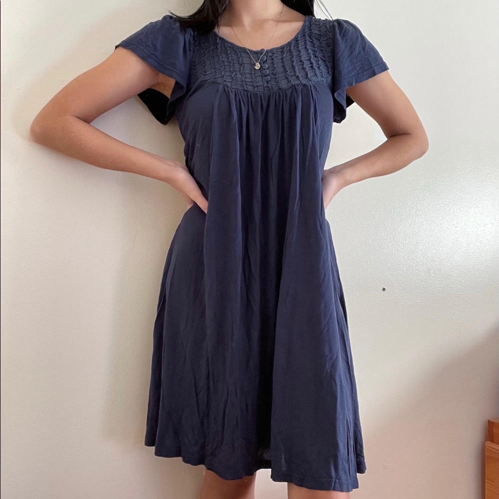 Navy T-Shirt Dress with Button Closure